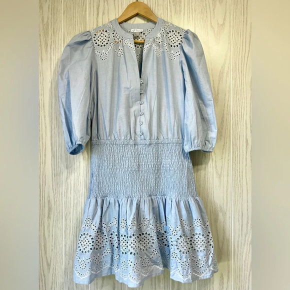 Venus Smocked Waist Eyelet Dress Light Blue Size 12 LNC - Picture 6 of 6
